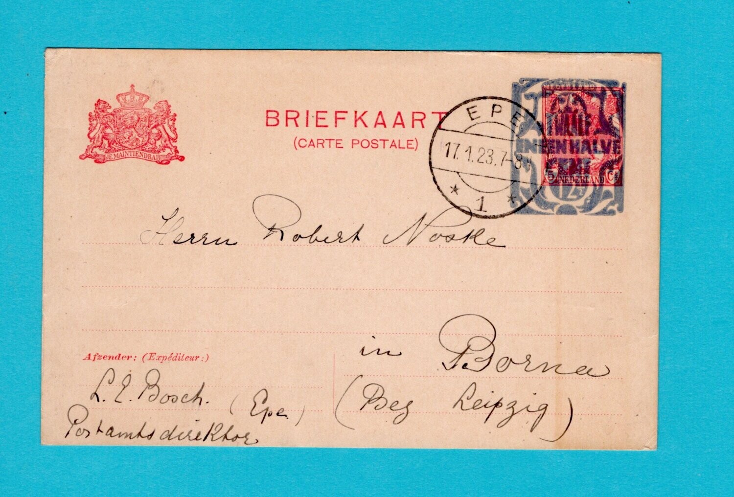 NEDERLAND briefkaart 1923 Epe naar Duitsland