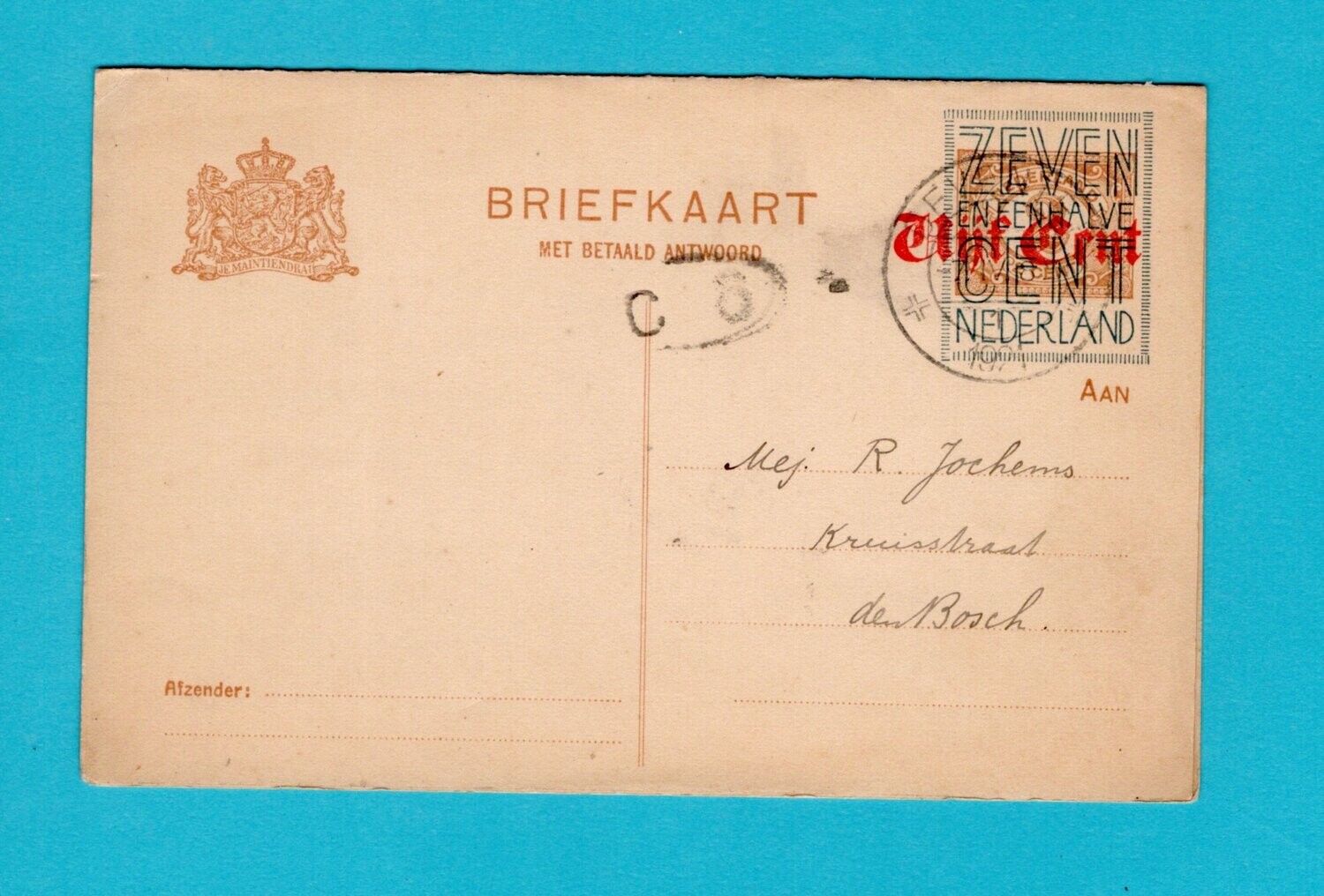 NEDERLAND briefkaart met betaald antwoord 1921 Deventer