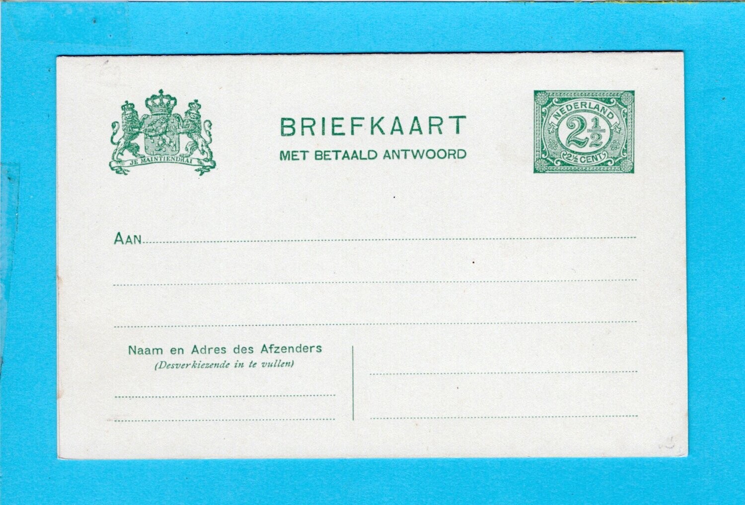 NEDERLAND briefkaart met betaald antwoord 1905 **