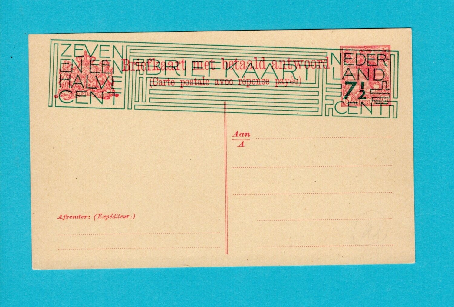NEDERLAND briefkaart 1924 met verschoven overdruk **