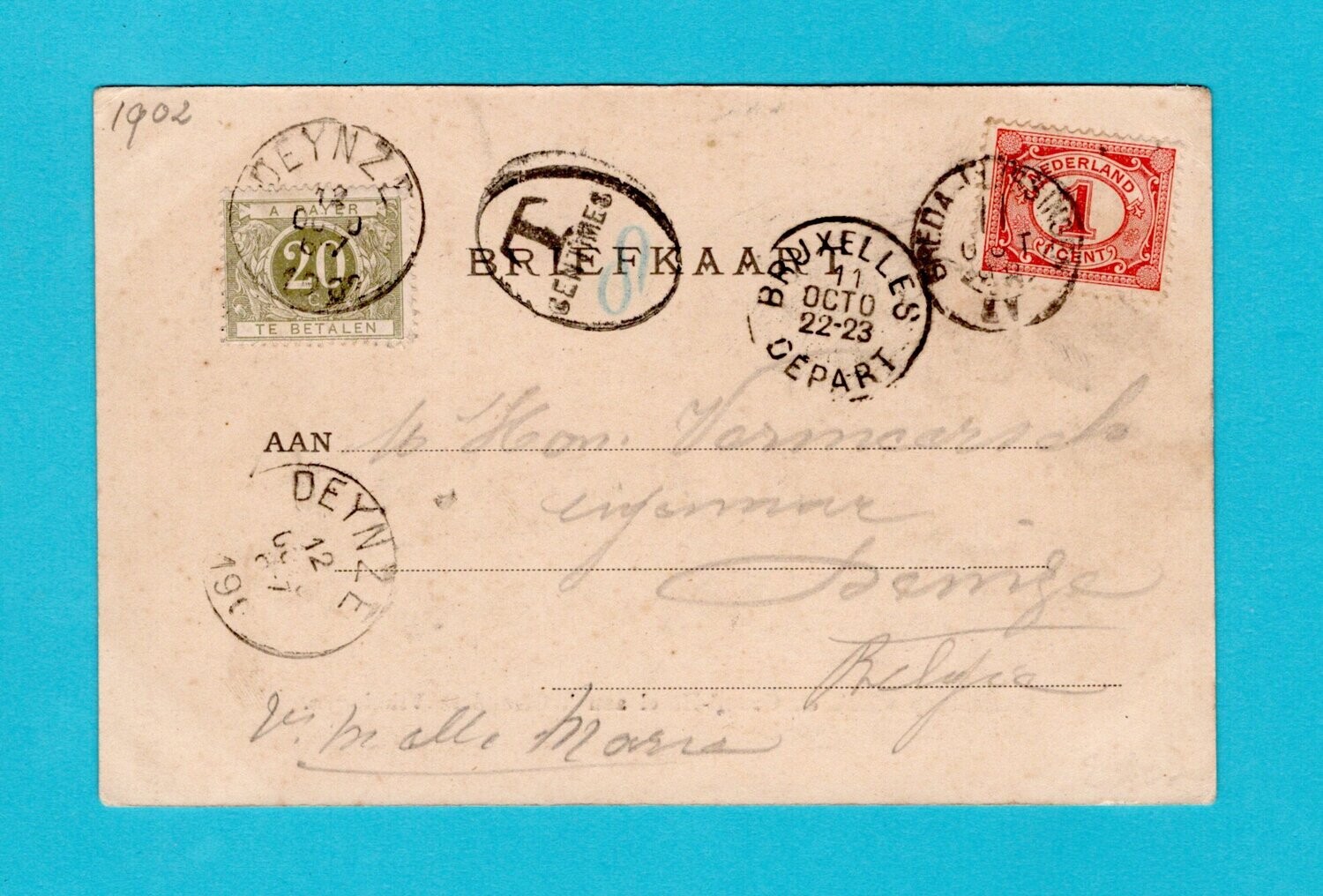 NEDERLAND prentbriefkaart 1902 Vlissingen met port België