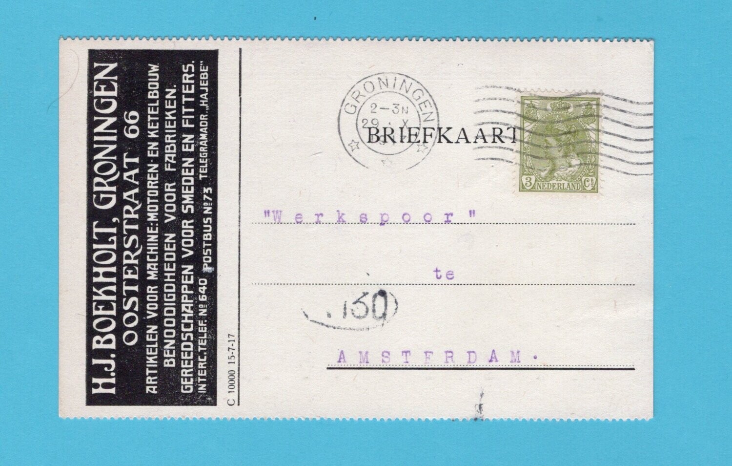 NEDERLAND briefkaart Boekholt gereedschap 1917 Groningen