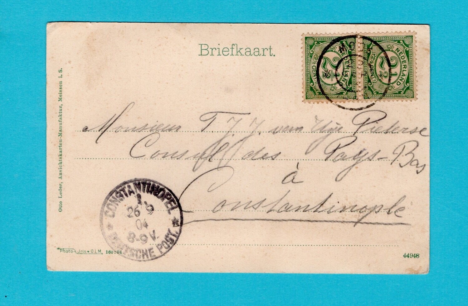 NEDERLAND prentbriefkaart 1904 Mook naar consul Turkije
