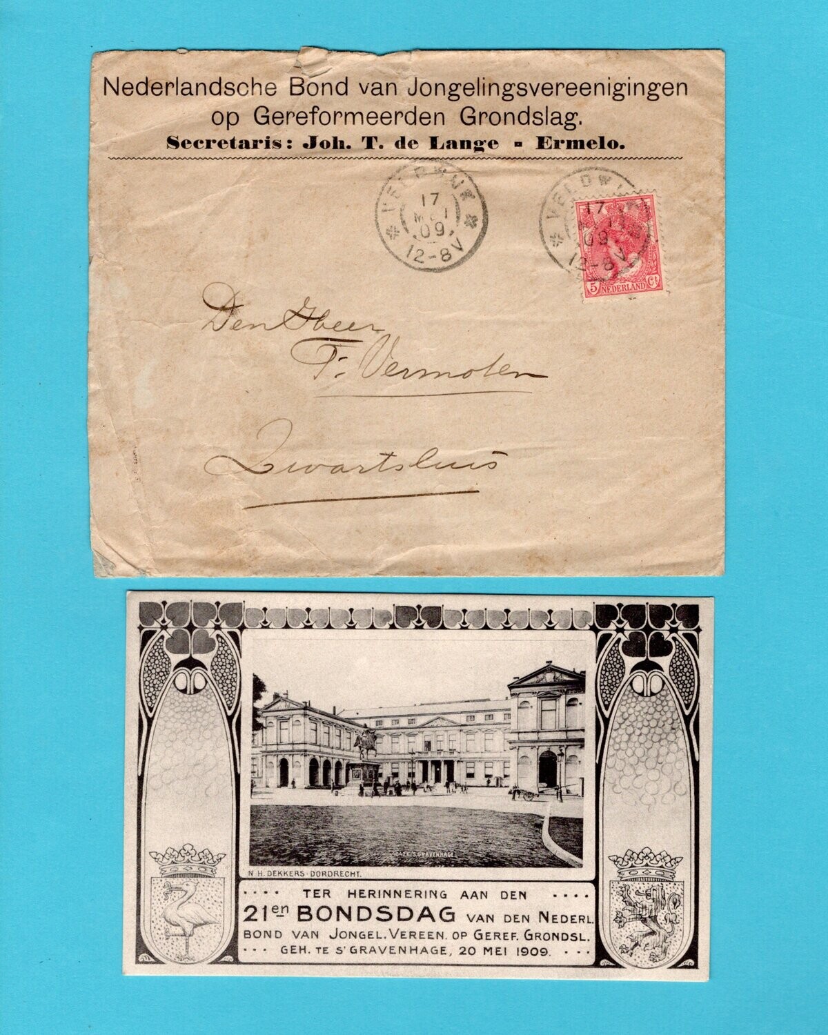 NEDERLAND brief 1909 Veldwijk gereformeerde jongeren bondsdag