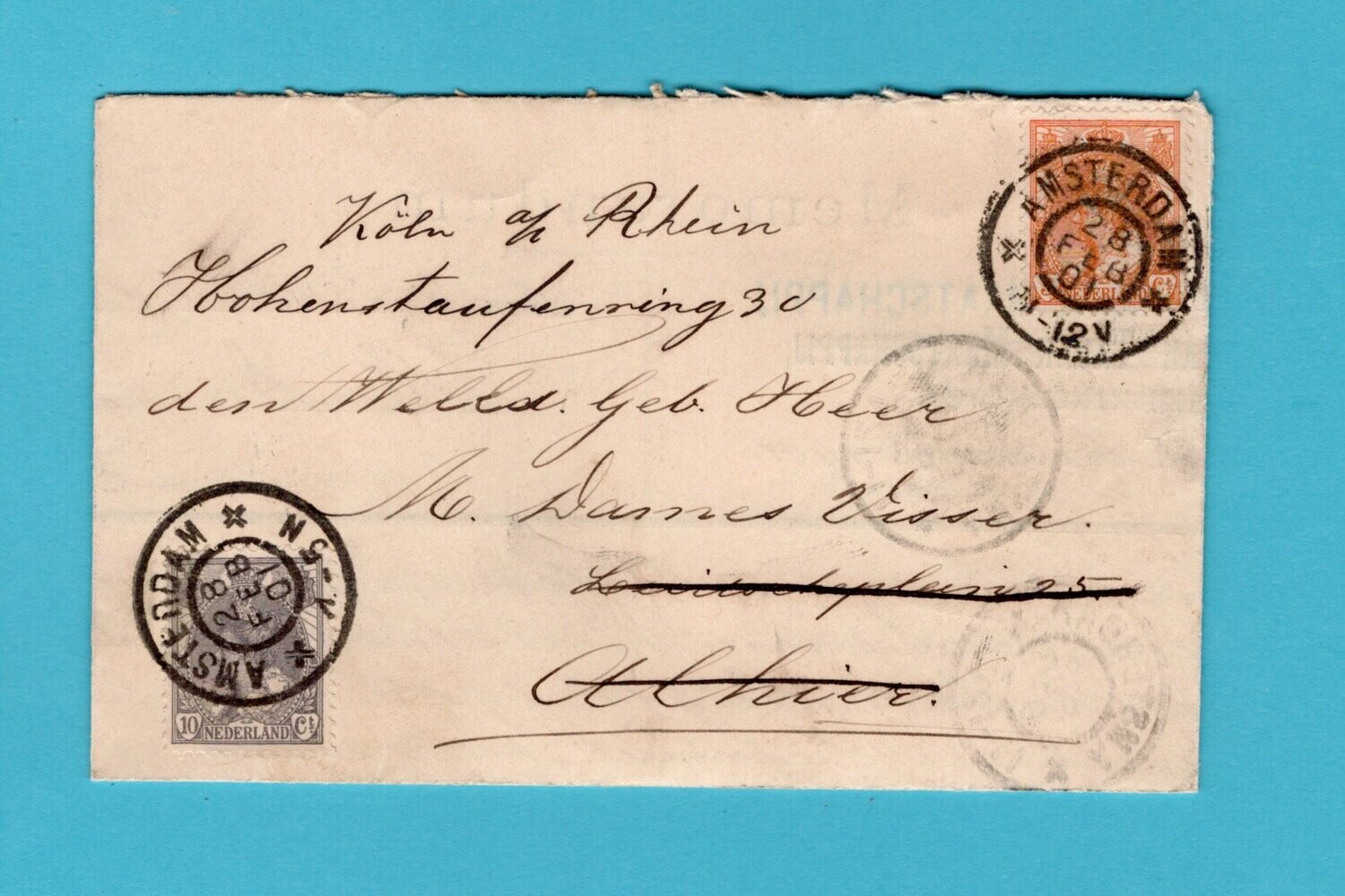 NEDERLAND lokale brief 1901 Amsterdam, bijgefrankeerd Duitsland