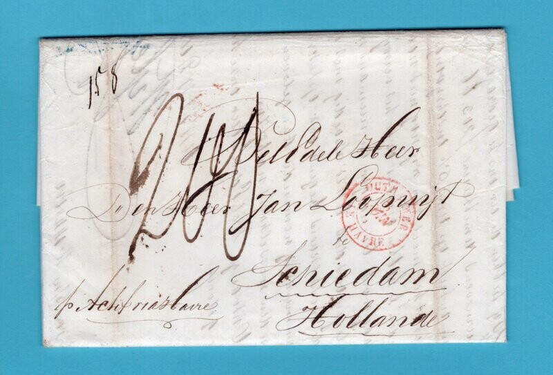 BRAZIL entire 1839 RdJ to Schiedam with "Frankrijk over Brielle"