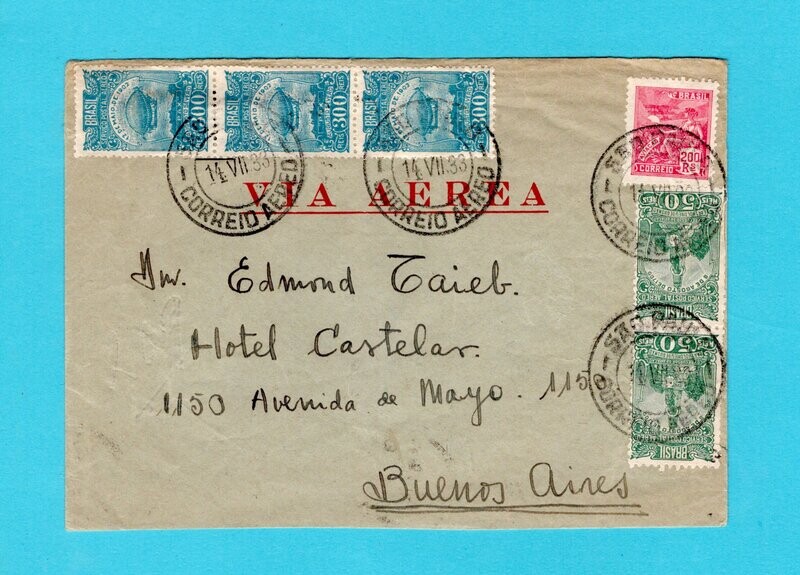 BRAZIL air cover 1933 São Paulo to Argentina