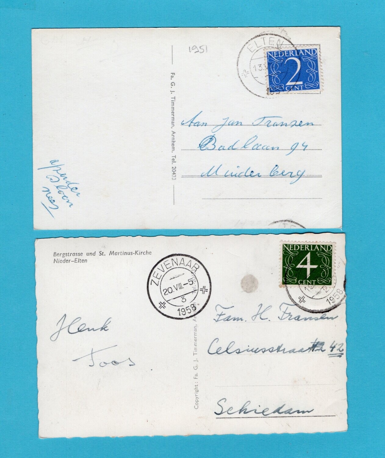 NEDERLAND 2 prentbriefkaart 1951-58 Elten
