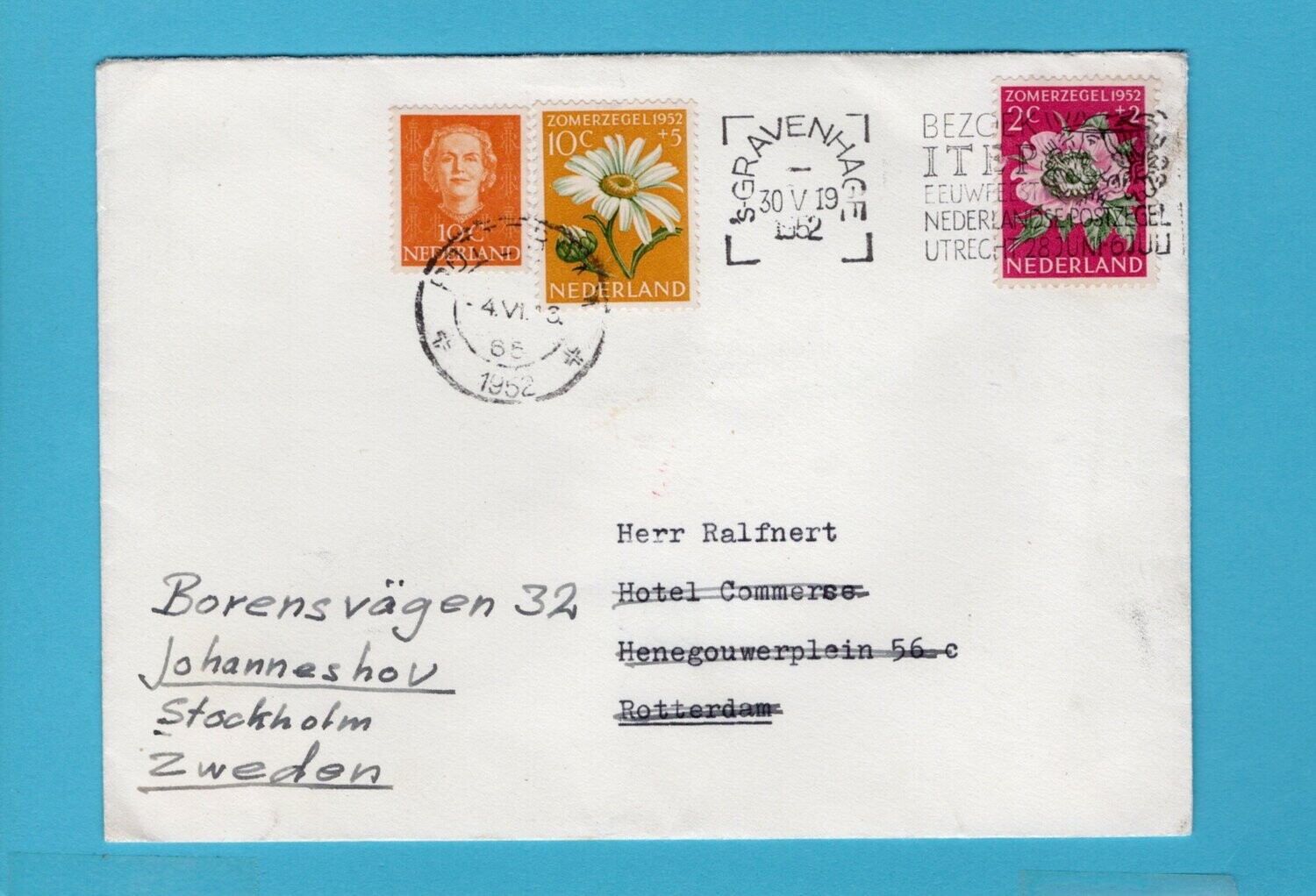 NEDERLAND drukwerk 1952 &#39;s Gravenhage en door vanuit Rotterdam