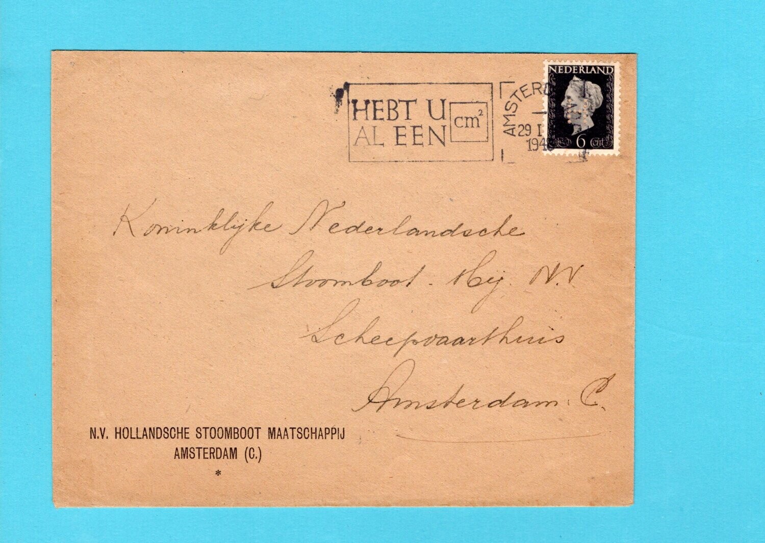 NEDERLAND brief met perfin "H" 1948 Amsterdam