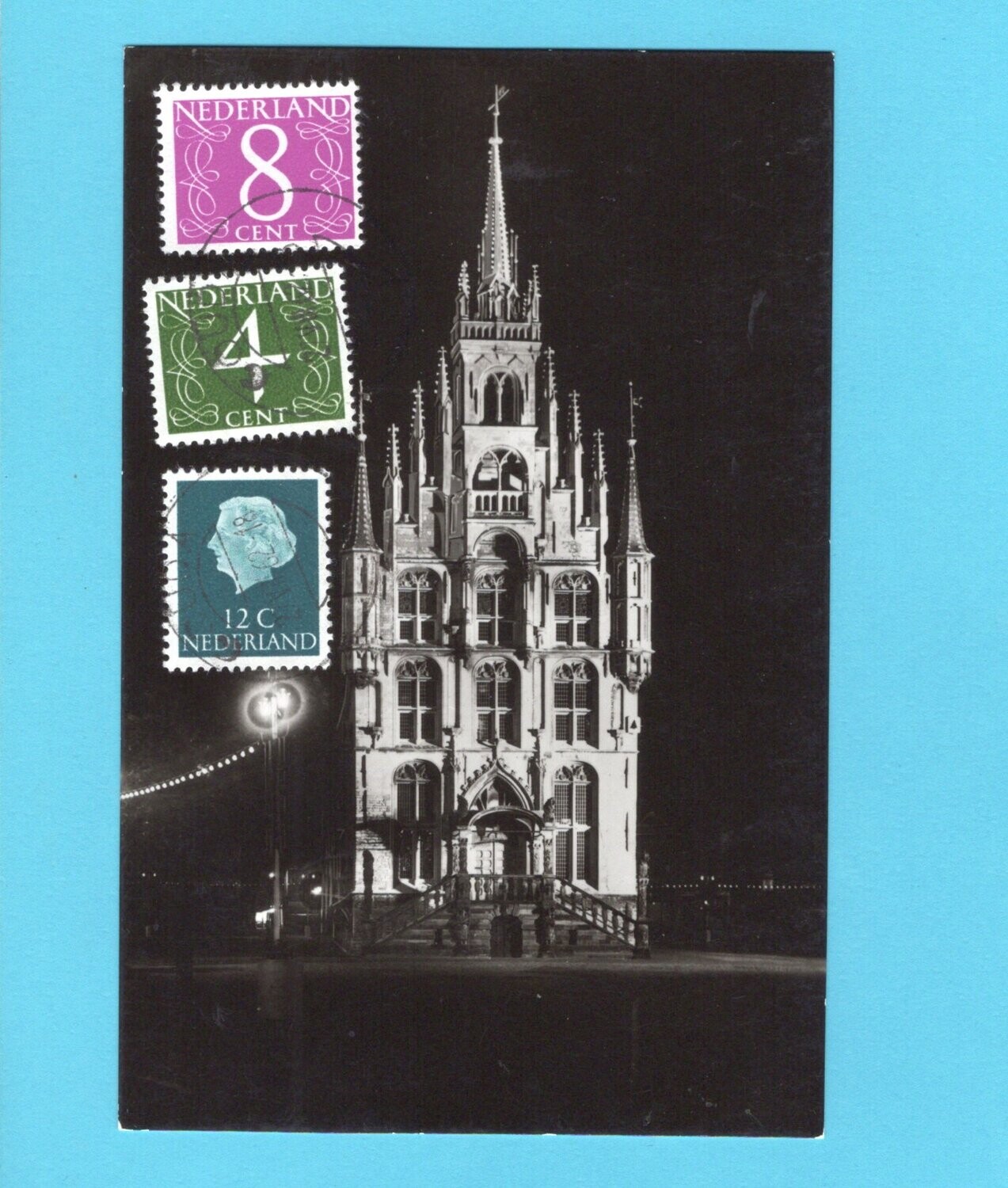 NEDERLAND Stadhuis Gouda 1962 met lichtgevende zegels