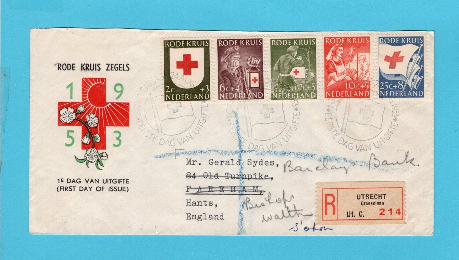 NEDERLAND R FDC 1953 Utrecht Rode Kruis naar Engeland