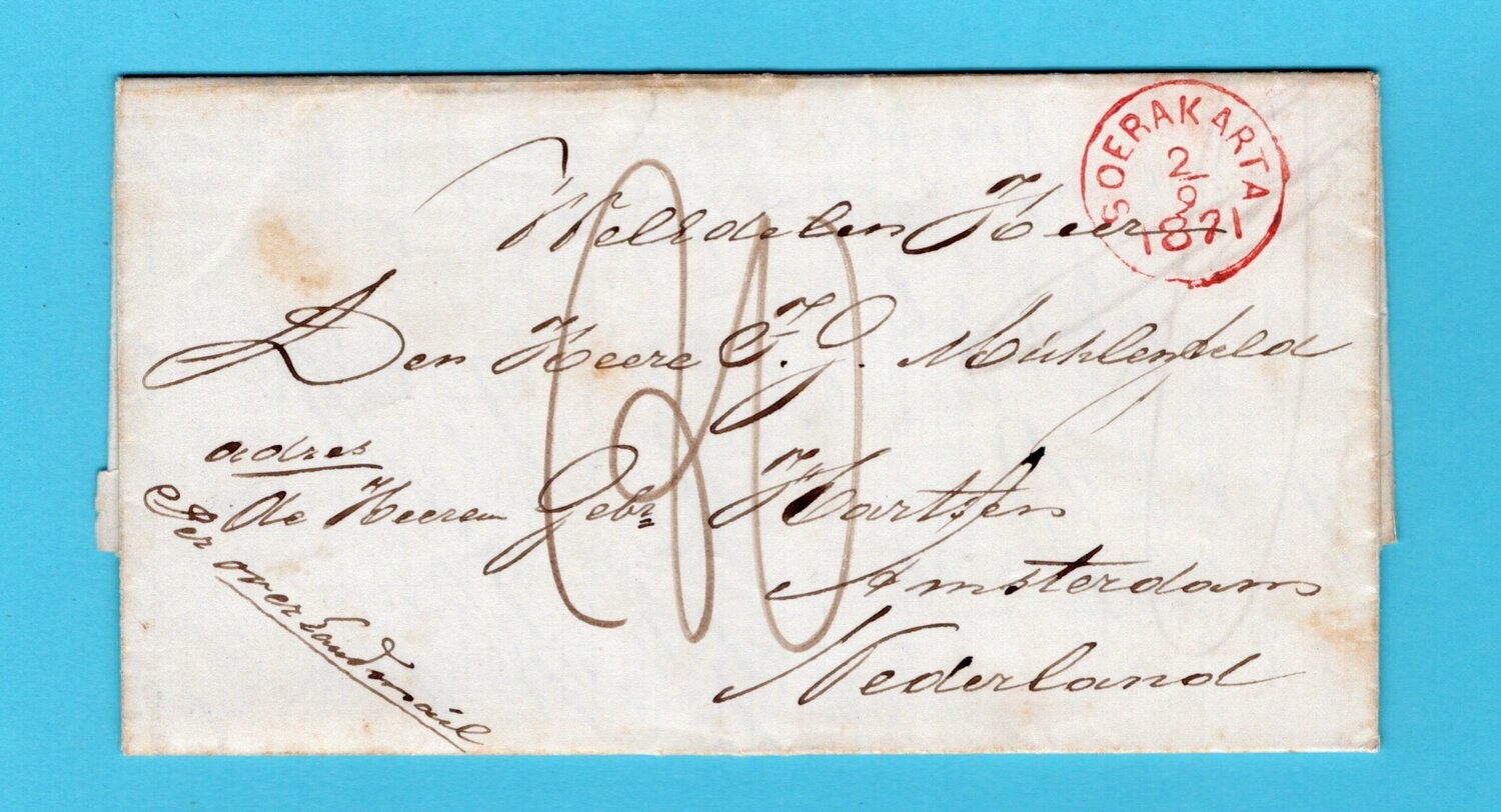 NETHERLANDS EAST INDIES entire 1871 Soerakarta to Amsterdam