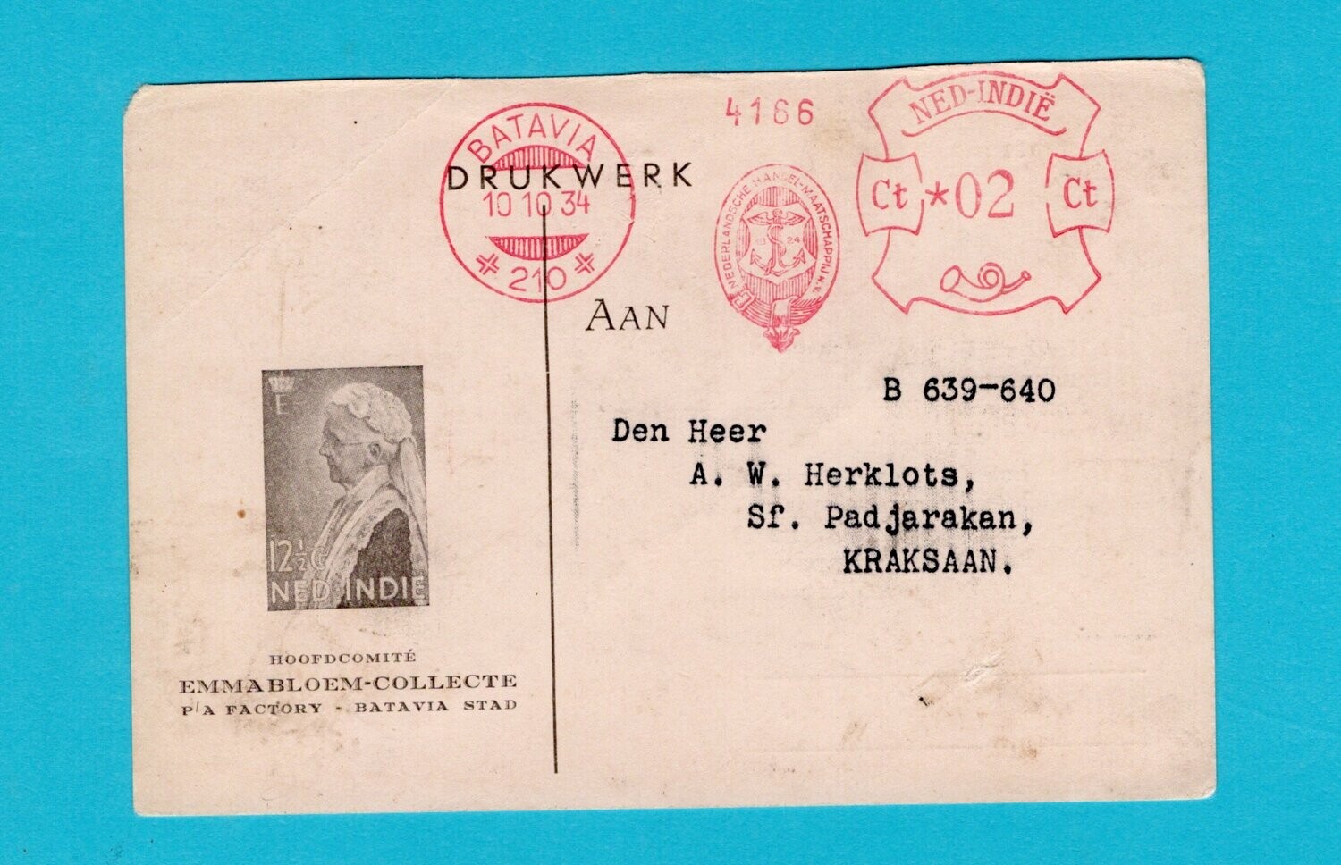 NETHERLANDS EAST INDIES card 1934 Batavia for Melbourne flight