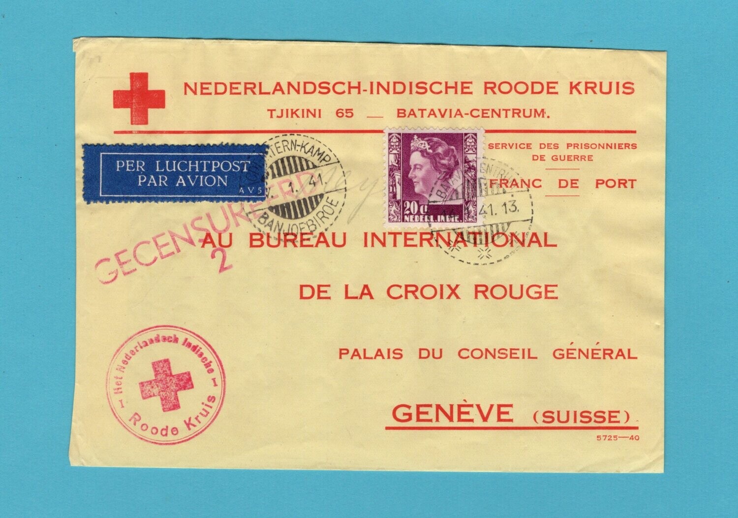 NETHERLANDS EAST INDIES air cover 1941 Internment Camp Banjoebiroe