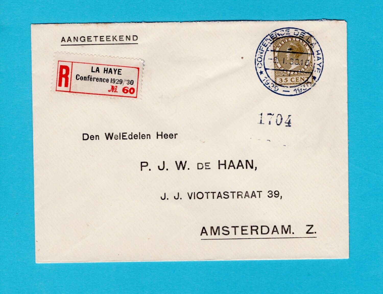 NEDERLAND R brief 1930 &#39;s Gravenhage Conférence 1929/30
