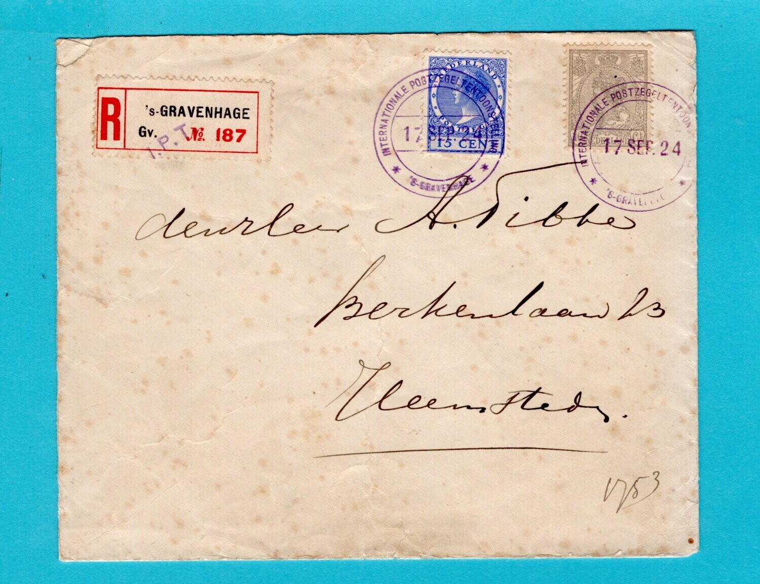 NEDERLAND R brief 1924 &#39;s Gravenhage IPT postzegel tentoonstelling