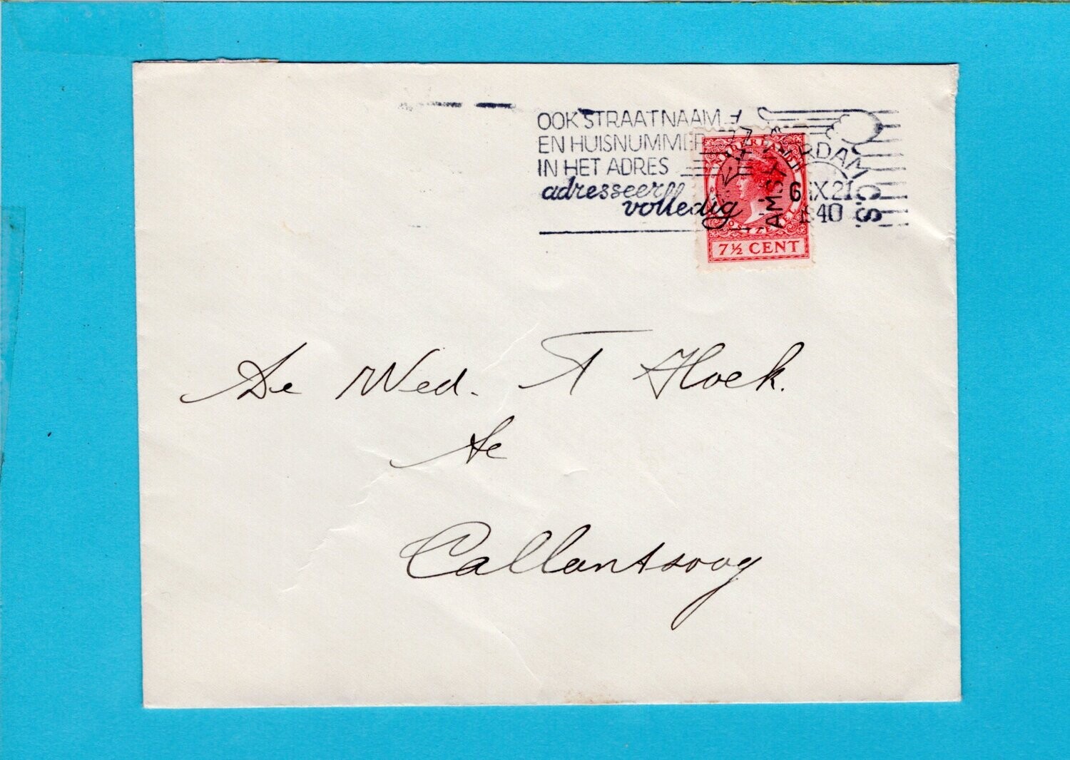 NEDERLAND brief roltanding 1940 Amsterdam naar Callantsoog