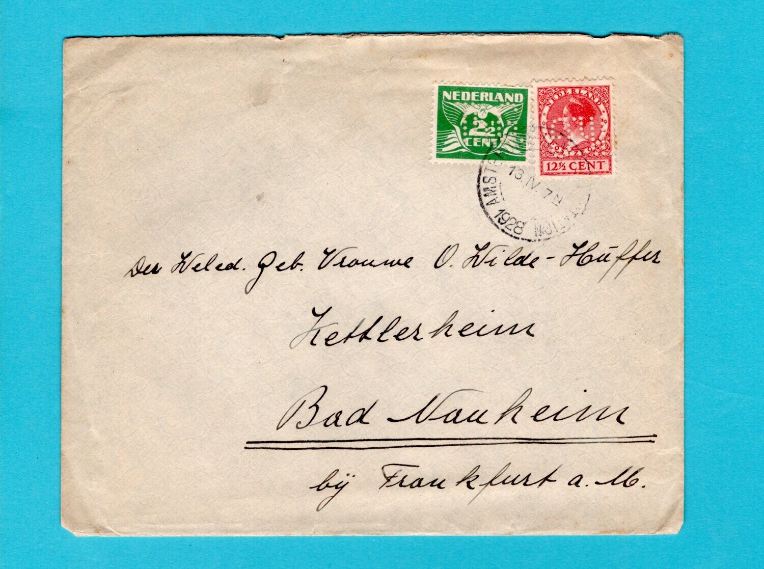 NEDERLAND brief perfin Th.G. 1928 Amsterdam naar Duitsland