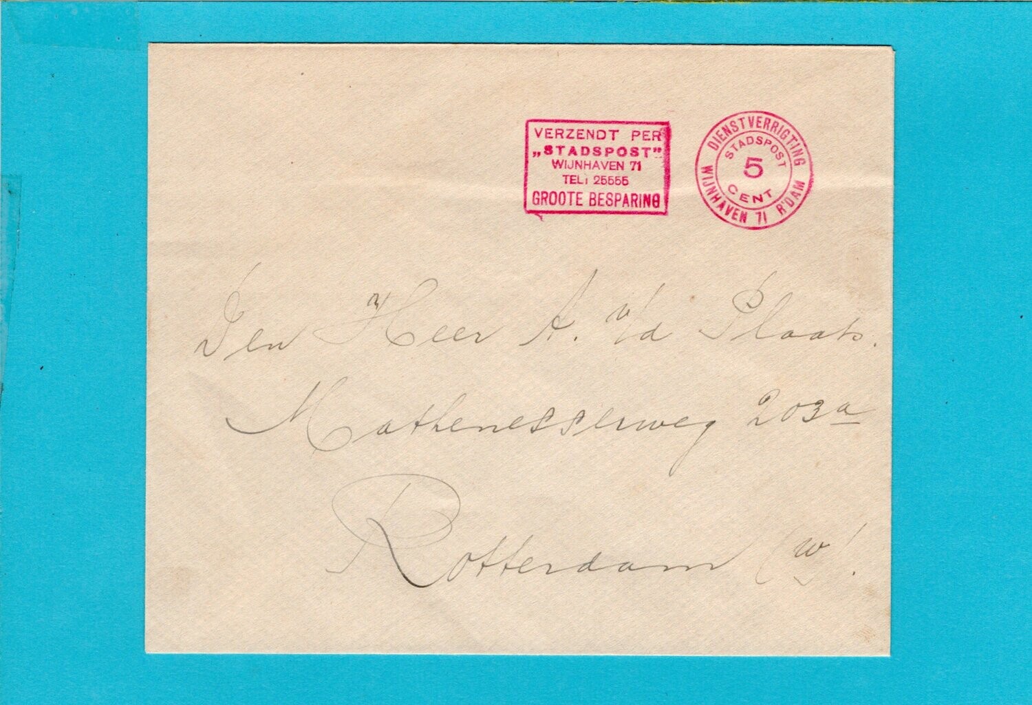 NEDERLAND stadspost Rotterdam met propagandastempel