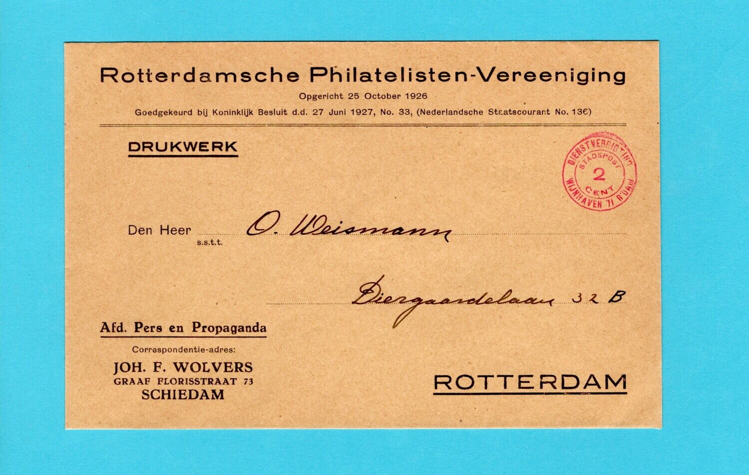 NEDERLAND stadspost 2ct Rotterdam Wijnhaven