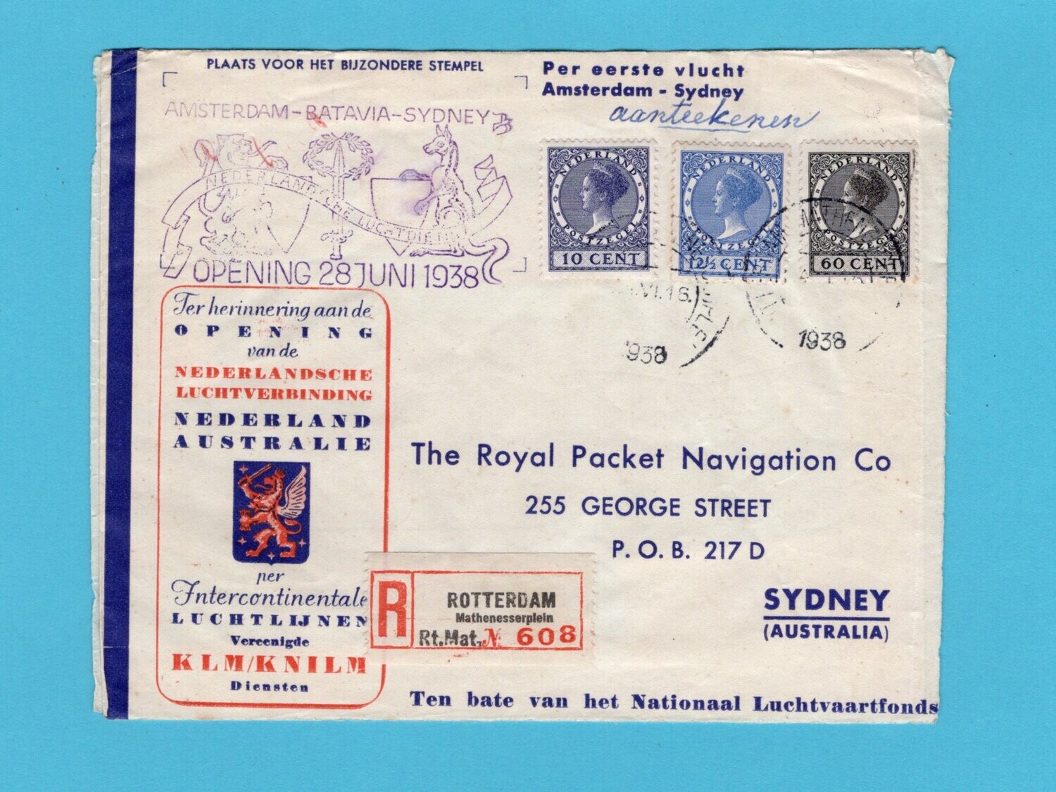 NEDERLAND R folder 1938 Rotterdam 1e vlucht Batavia-Sydney