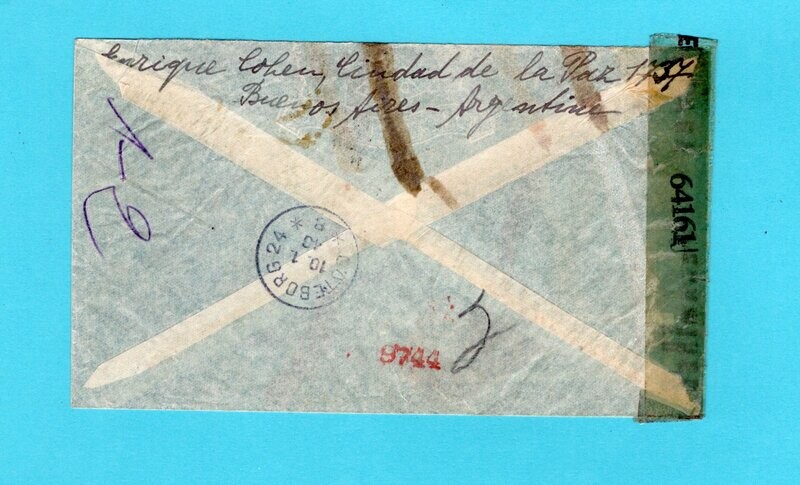ARGENTINA R air cover 1945 to Sweden held by censor for 1 year