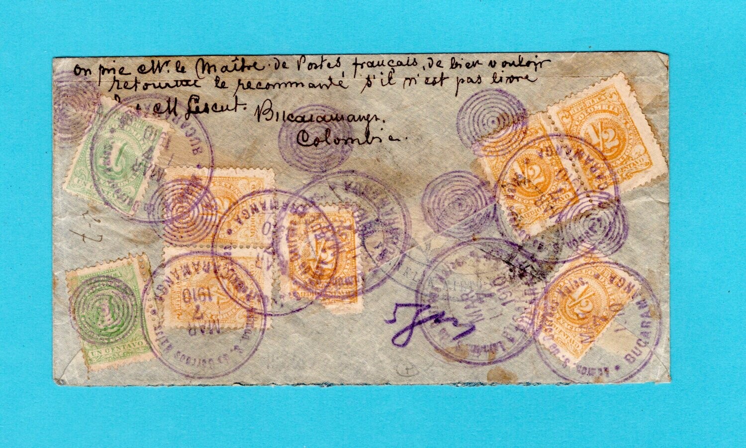 COLOMBIA R cover 1910 Bucaramarga to France