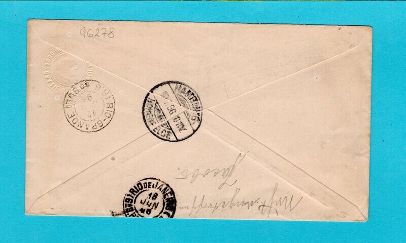 BRAZIL R postal envelope 1896 Rio Grande to Germany