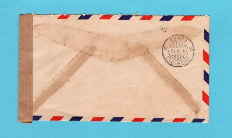 TRINIDAD air censored cover 1940 to Aruba