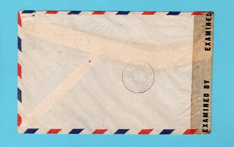 USA censored air cover 1944 NY to Aruba