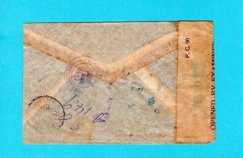 CHINA R censored air cover 1943 Kukong to Aruba