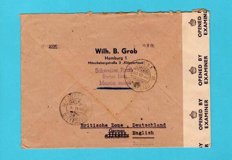 GERMANY censored cover 1946 Hamburg to Aruba