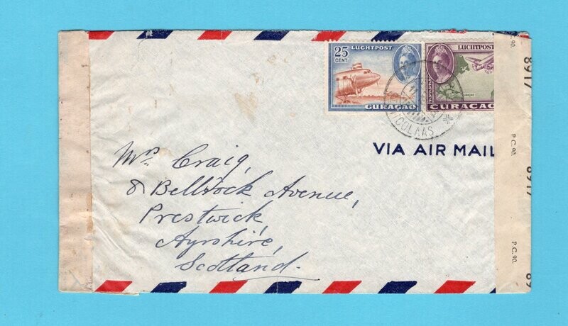 CURAÇAO censuur lp brief 1943 Aruba naar Schotland