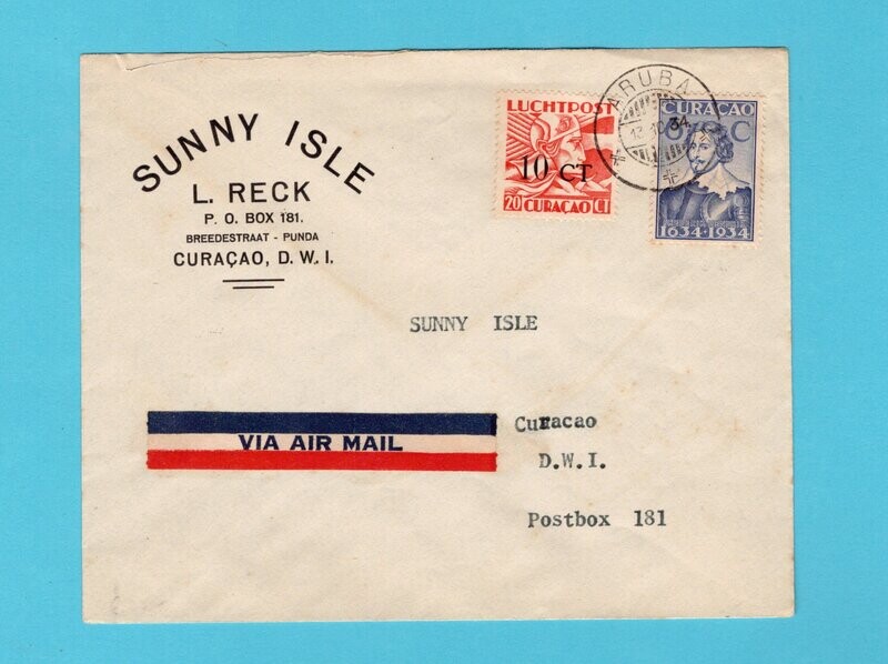 CURAÇAO luchtpost brief 1934 Aruba naar Curaçao