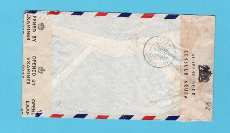 CURAÇAO censuur lp brief 1943 Aruba naar Schotland