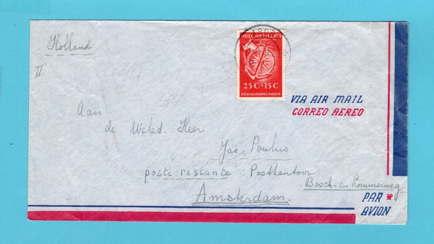 CURAÇAO lp brief 1952 Aruba naar Nederland