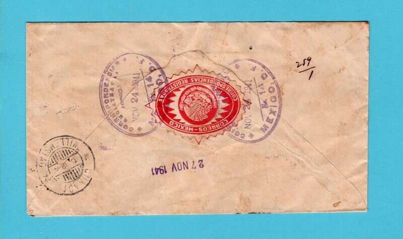 MEXICO R airmail cover 1941 Mexico to Curaçao