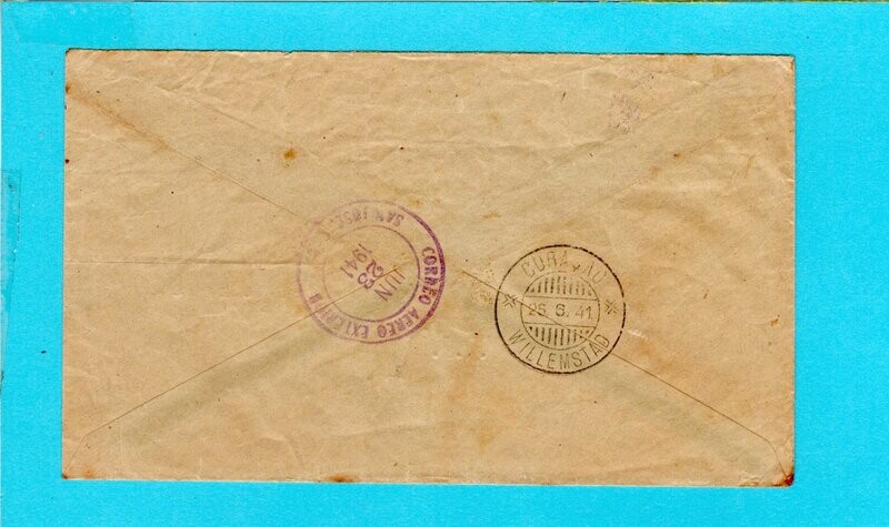 COSTA RICA censored air cover 1941 Alajuela to Curaçao