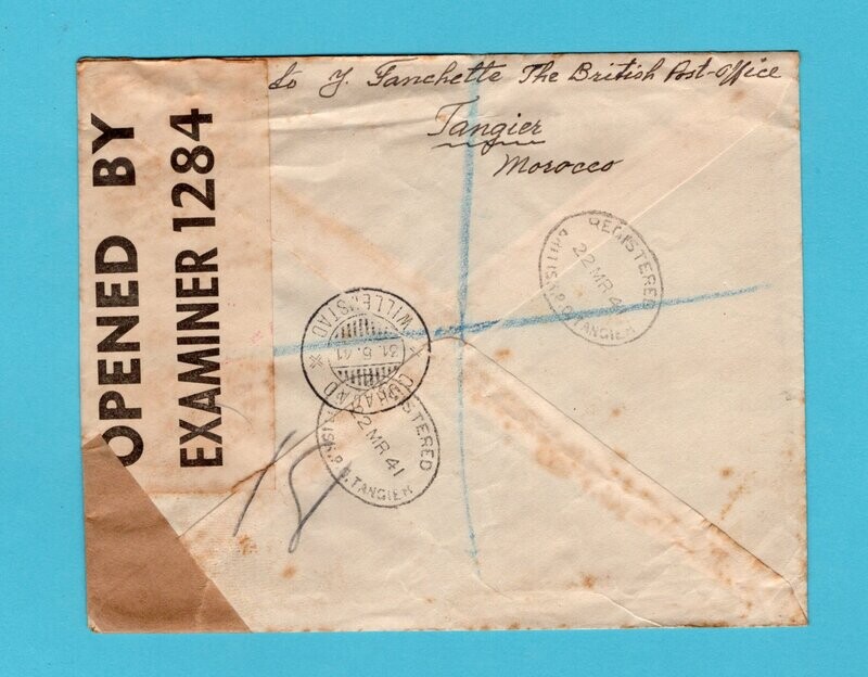 TANGIER censored R cover 1941 to Curaçao