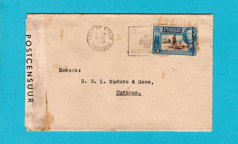 TRINIDAD censored cover 1940 Port of Spain to Curaçao