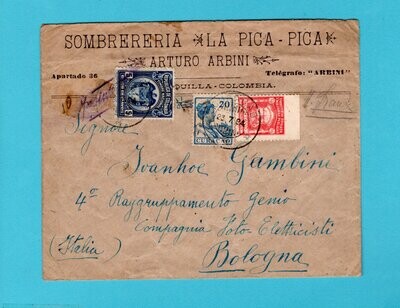 CURAÇAO cover 1924 from Colombia uprated to Italy