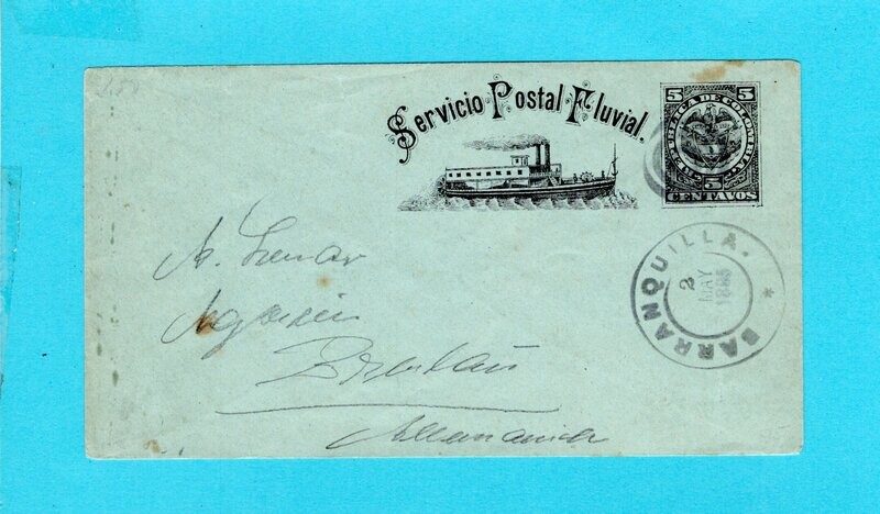 COLOMBIA postal envelope 1895 Barranquilla to Germany
