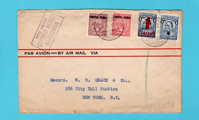 COLOMBIA air cover 1932 Cartagena to USA