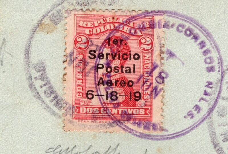 COLOMBIA airmail cover 1919 Barranquilla to Puerto Colombia