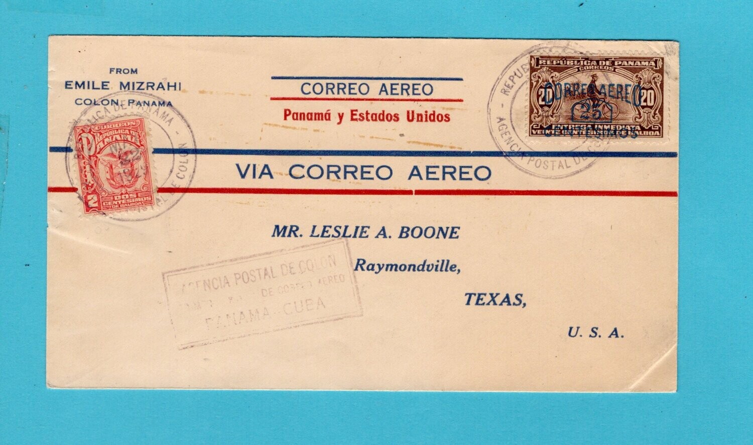 PANAMA airmail cover 1929 Colon to USA