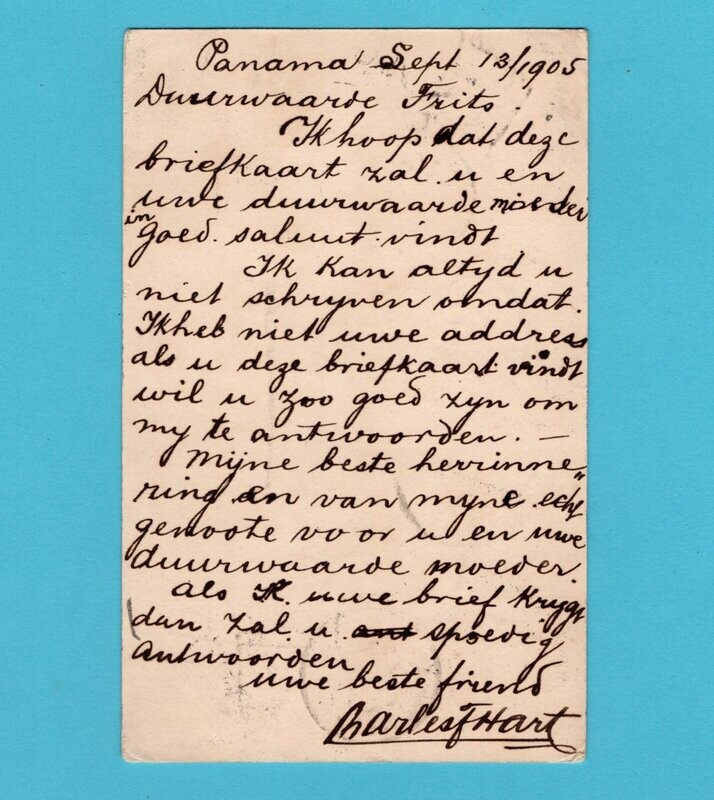 PANAMA wanderer postal card 1905 to Netherlands forwarded
