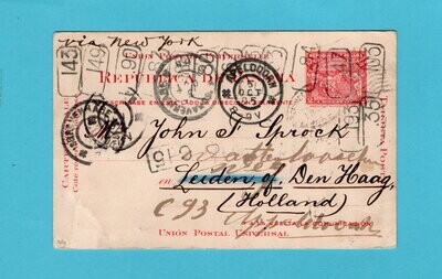 PANAMA wanderer postal card 1905 to Netherlands forwarded