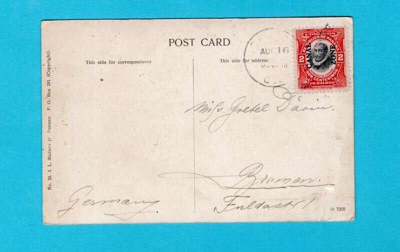 PANAMA CANAL ZONE PPC general Huertas 1912 to Germany