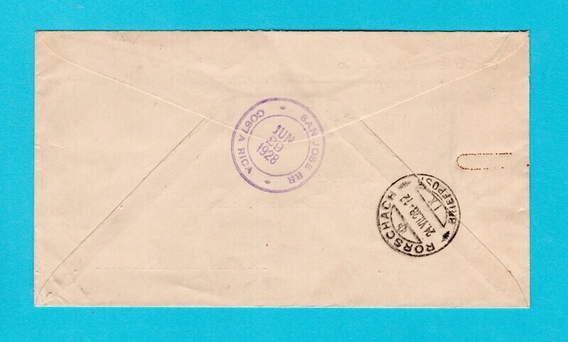 COSTA RICA R airmail cover 1928 San José to Switzerland